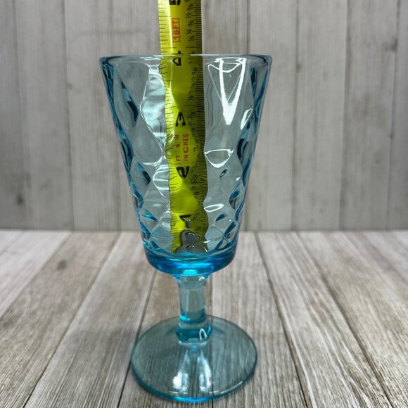 Vtg EAPG Bryce Brothers Style Water Goblets 7" Sky Blue Diamond Quilted Set of 2 - Picture 5 of 7